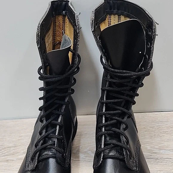 NEW VNTG Leather Military Maxitred Jump Tall Combat Lace-Up Boots Blk Sz 10 - Picture 8 of 16